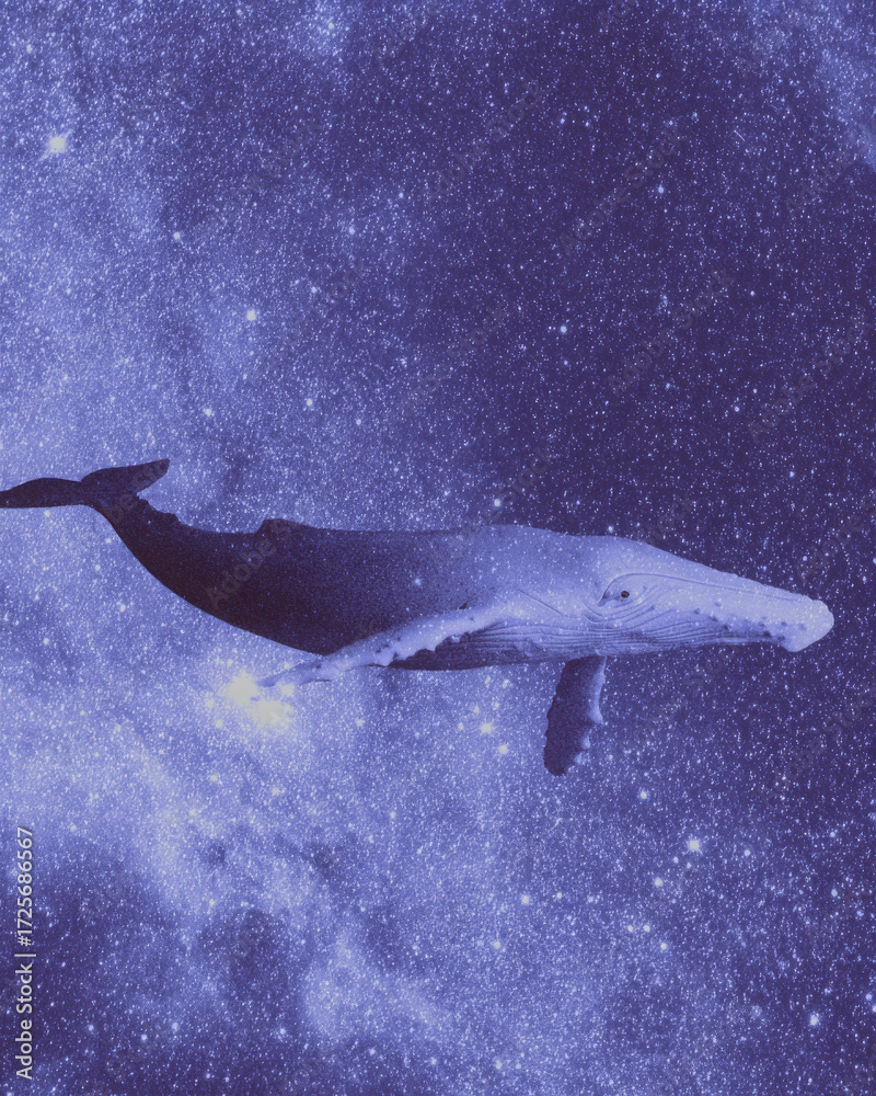 Fototapeta premium Majestic cosmic whale swims through vast outer space, surrounded by starry nebula