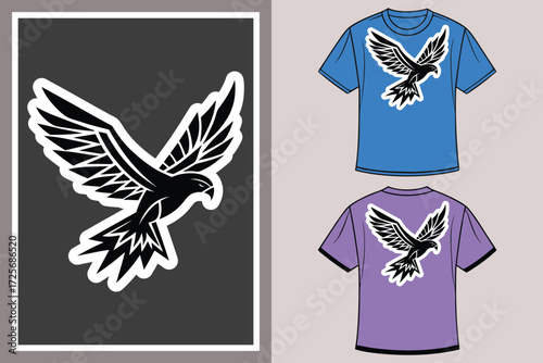 Hawk graphic blue purple t shirts with grey falcon bird