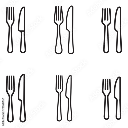 Silhouette of a fork and knife outline isolated on white background