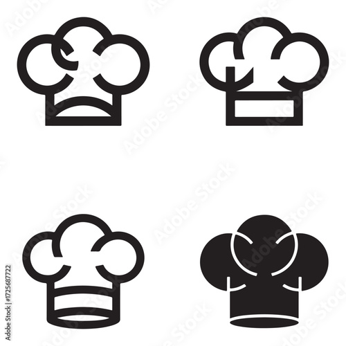 Geometric minimal chef hat set silhouette isolated on white background