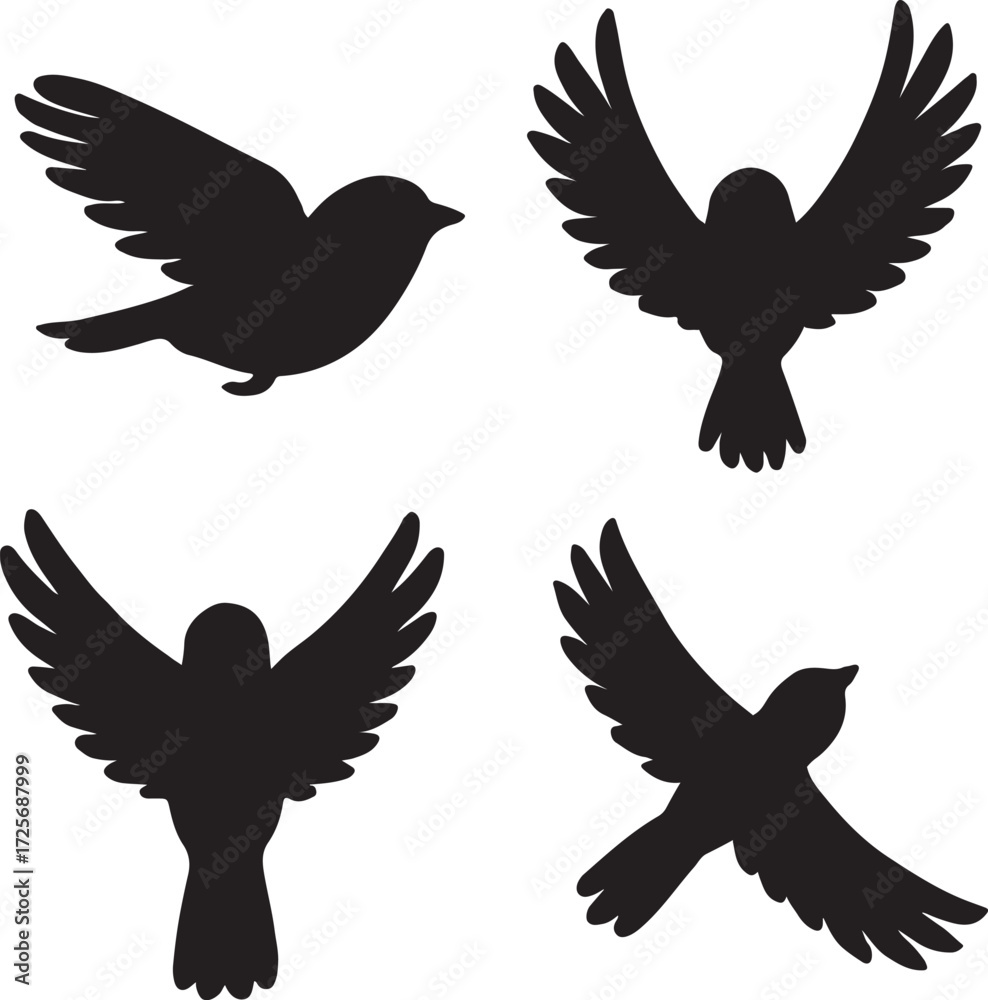 Fototapeta premium sparrow bird silhouette icons set side, front, back, and top views vector art illustration