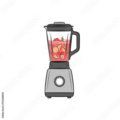 Electric kitchen blender mixing fresh fruit and vegetables