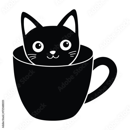 Adorable cat sitting in a coffee cup illustration