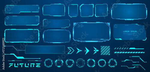 Set futuristic or cyberpunk element blue vector illustration	