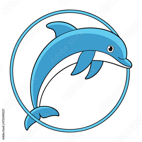 Dolphin jumping hoop isolated on white background