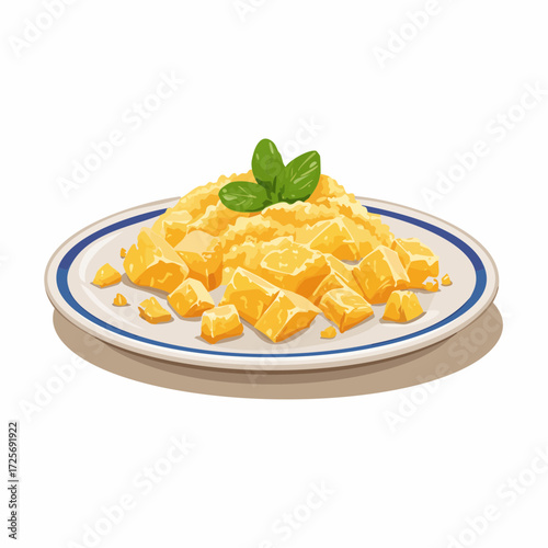Scrambled Eggs on Plate with Garnish
