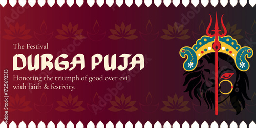 Illustrative banner for the Hindu festival of Durga Puja, celebrating the divine feminine power and the triumph of good over evil