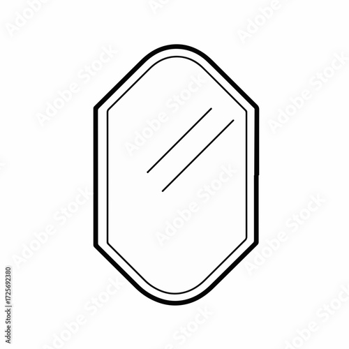 Simple graphic illustration of a modern, geometric mirror with a clean outline