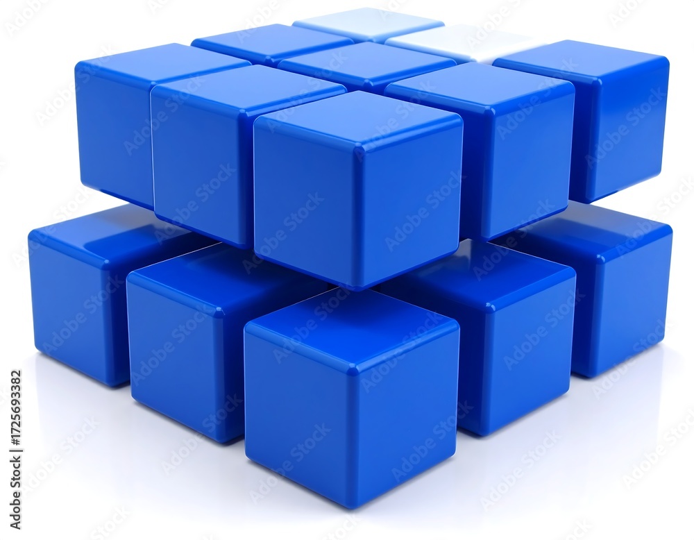 Obraz premium Blue cube stack on white background