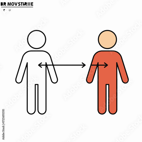 Two stylized figures maintaining safe distance with an arrow indicating separation.