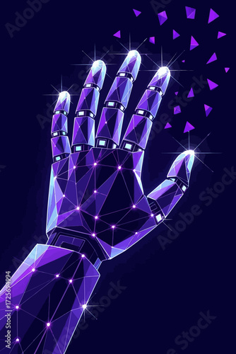 Futuristic technology concept with glowing robotic hand and geometric designs, symbolizing innovation and digital transformation, perfect for tech presentations