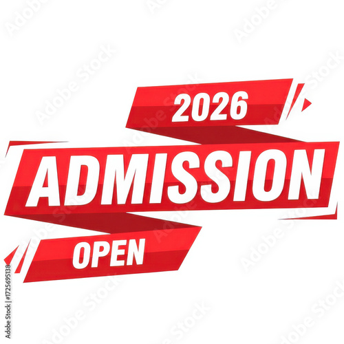Red admission open 2026 banner isolated on transparent background