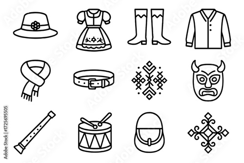 Traditional clothing and accessories outline collection