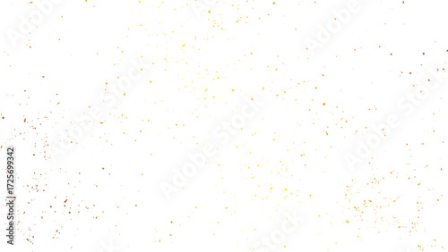 Golden cracked and distressed grunge background with shiny foil elements. Luxury gold shimmer texture with glowing flakes on transparent background. 