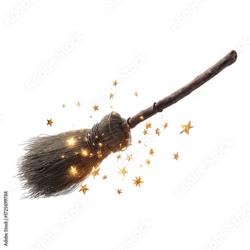 Magical broomstick with sparkling stars, hinting at fantasy and enchantment