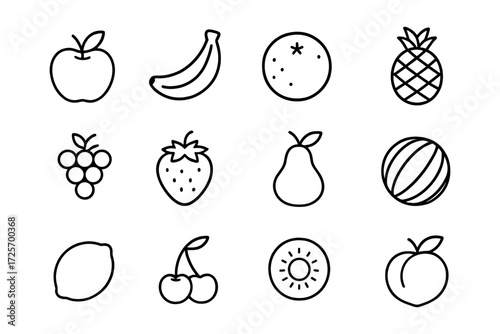 Simple line art of various fruits for healthy living and design inspiration