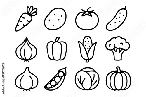 Hand-drawn vegetables collection: simple line art of fresh produce