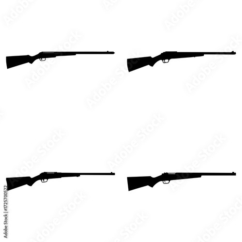 Four black rifle silhouettes arranged in a square pattern on a white background showing firearm design