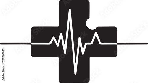 Medical Cross with Heartbeat Line Silhouette healthcare