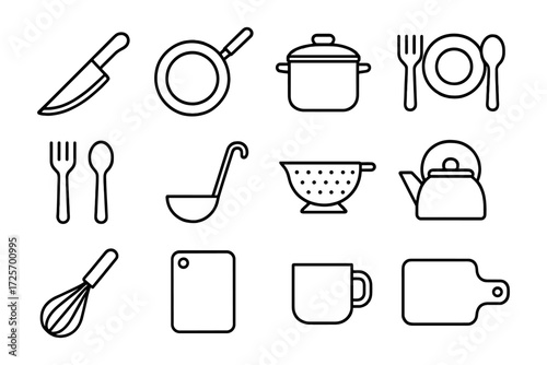 Minimalist kitchen utensils set in linear design for cooking enthusiasts