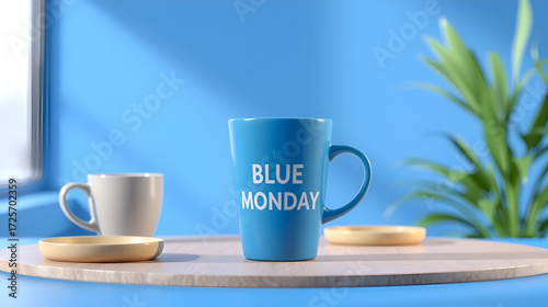 The cup on table for Blue Monday concept 3d rendering