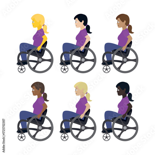Woman in Manual Wheelchair mobility aid person Accessibility emoji symbol sign icon vector illustration isolated flat