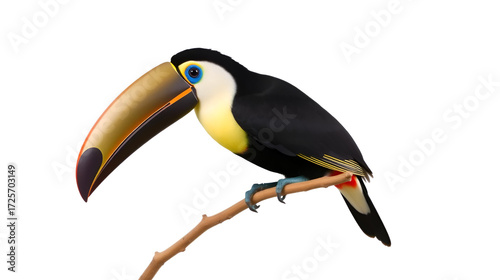Keel Billed Toucan, from Central America. Isolated on White.