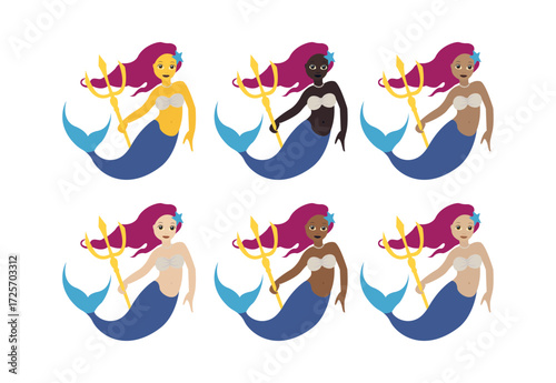  mermaid trident fantasy pretty siren emoji symbol sign icon vector illustration isolated flat