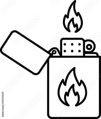outline lighter with fire vector symbol
