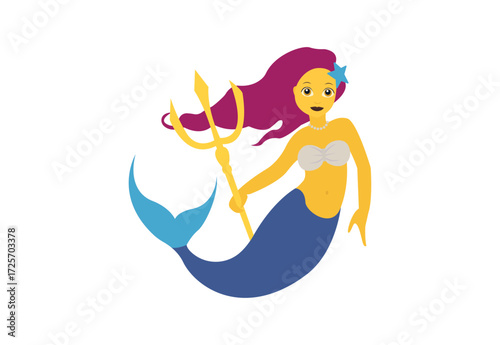  mermaid trident fantasy pretty siren emoji symbol sign icon vector illustration isolated flat