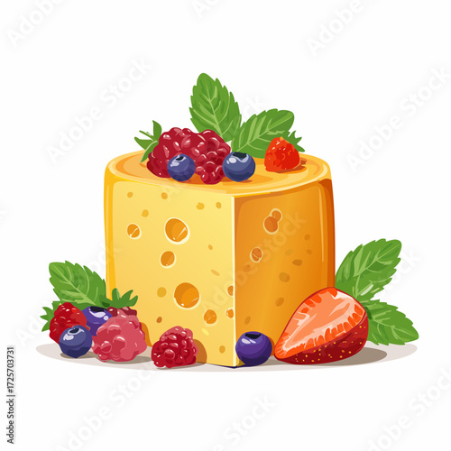 Cheese Block with Fresh Berries and Mint