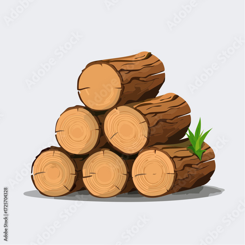 Stack of Brown Wooden Logs with Green Grass