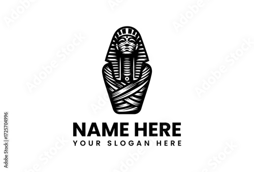 Stylized Black and White Egyptian Mummy Logo Design.