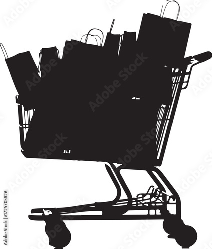 Silhouette of a shopping cart full of bags trolley