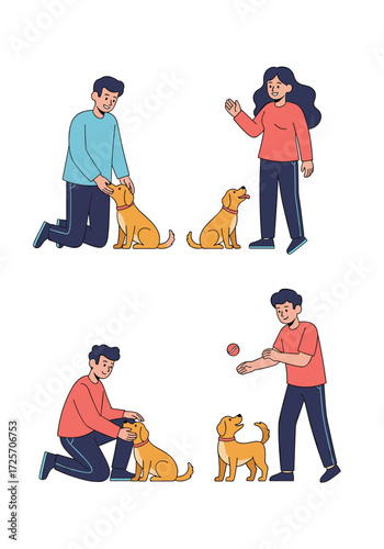 People and their furry companions enjoying playful moments together outdoors.