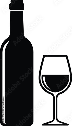 Vector Wine bootle and a glass icon vector on white background Design