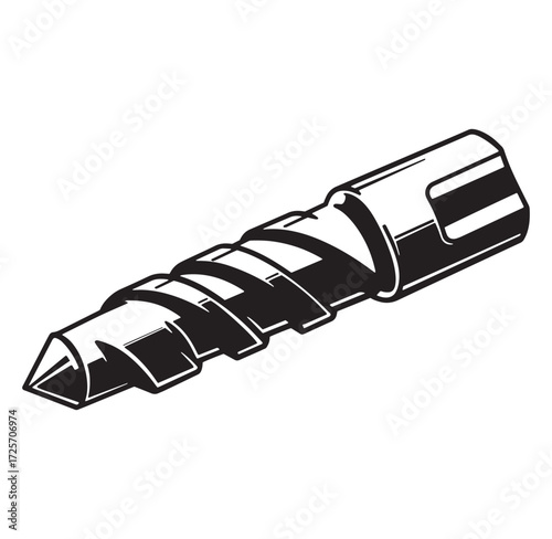 Isolated black and white illustration of a construction auger bit tool