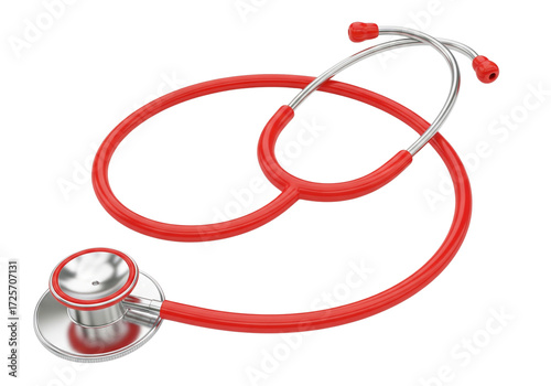 Classic Red Stethoscope Isolated on White Background - Essential Medical Diagnostic Tool