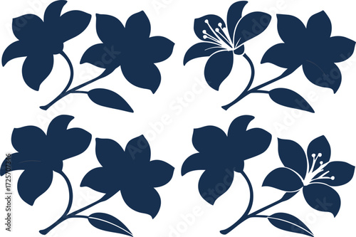 Navy Blue Lily Flower Silhouettes