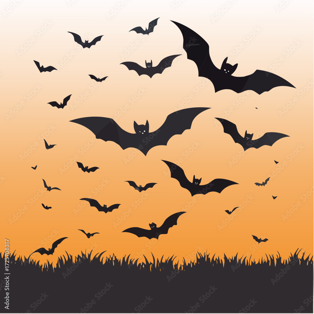Obraz premium Spooky Bats Silhouette SVG Editable Halloween Background