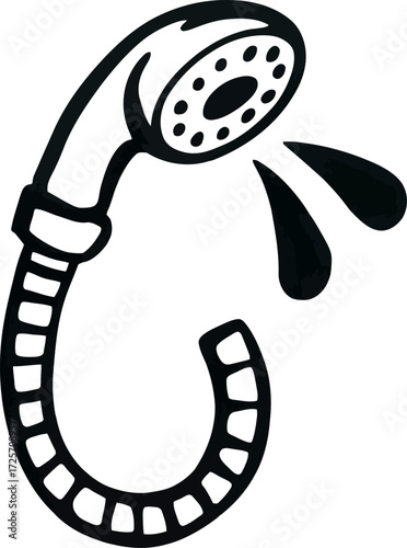 Handheld shower head spraying water line art icon vector Hand drawn