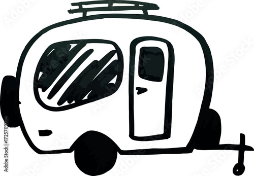 Cute hand drawn camper trailer illustration travel adventure vector Hand drawn