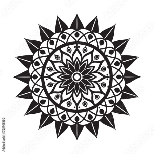 Renaissance Floral Ancient Mandala Silhouette Illustration