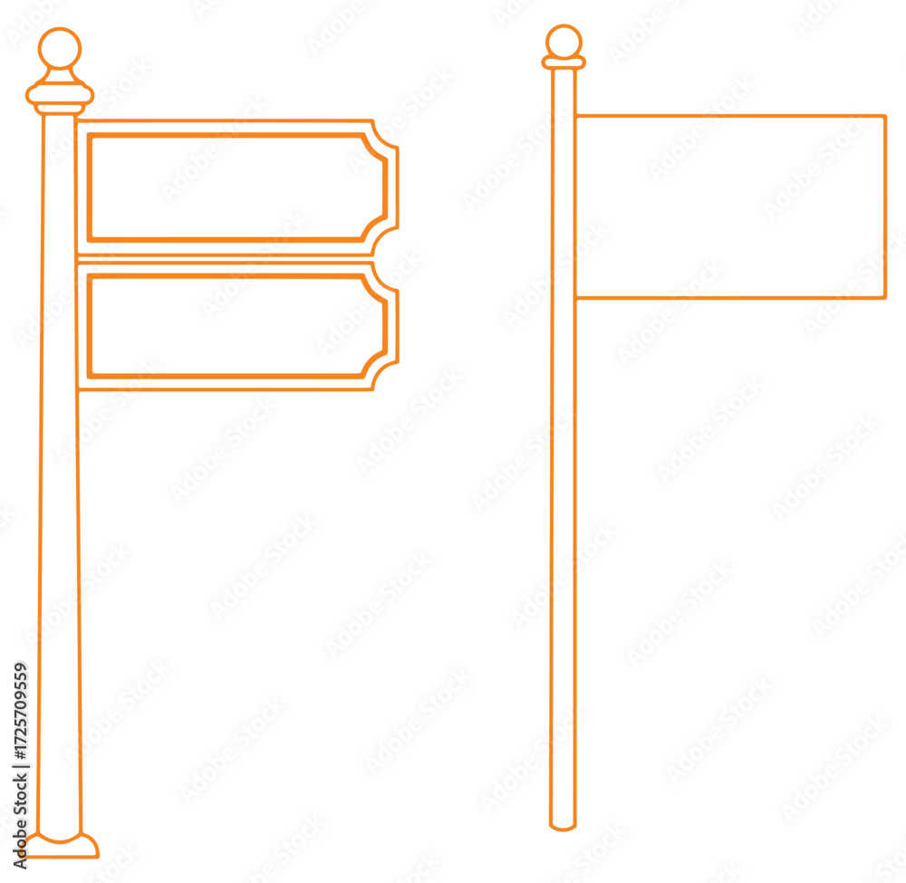 Obraz premium Outlined illustration of signposts and a flagpole ready for text or signage placement