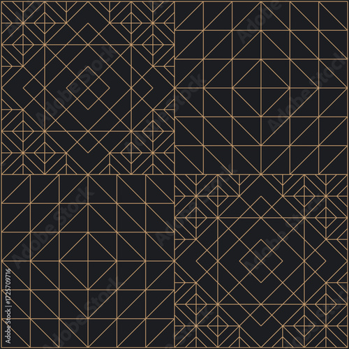 Black gold geometric seamless pattern background for wall decor, textiles and interior design.	
