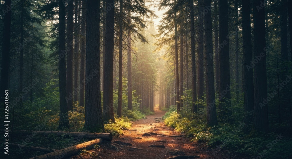 Fototapeta premium Sunlight streams through a forest path