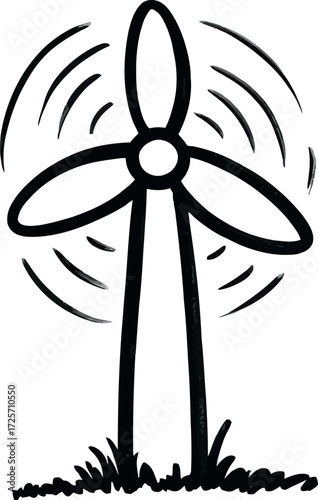 Hand drawn wind turbine generating clean energy vector Hand drawn