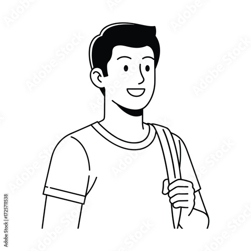 Trendy minimal outline design of teenage boy wearing casual short sleeve t shirt