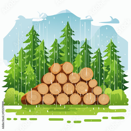 Rain Forest Logs Stacked Lumber Woodpile