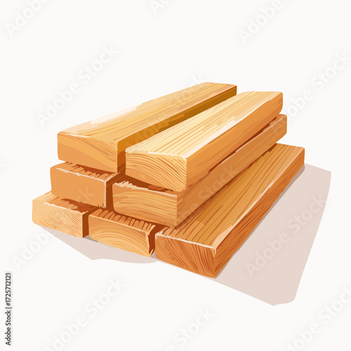 Stack of Light Brown Wooden Planks on White Background